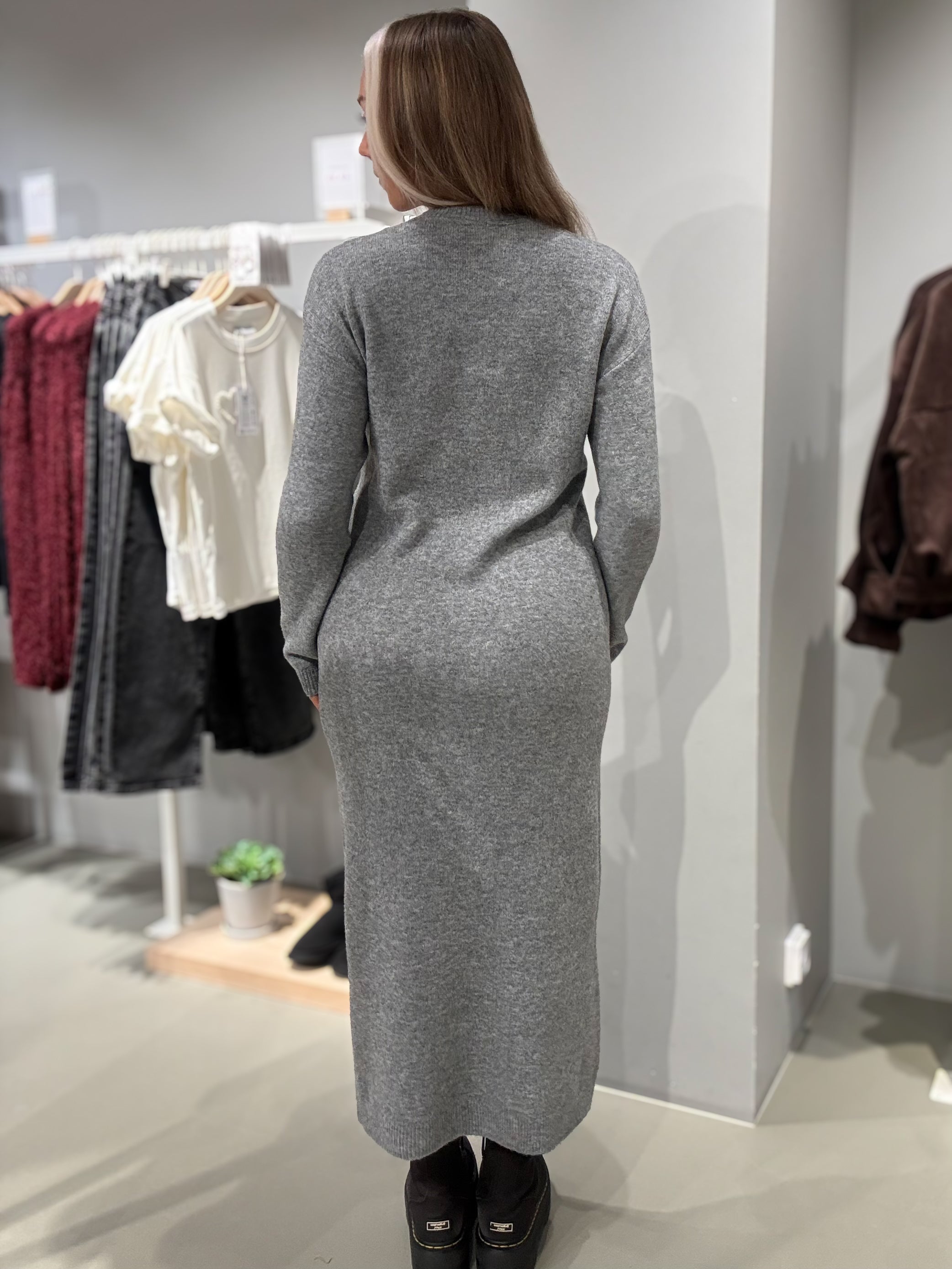 NMLIZETTE Long Dress - Medium Grey Melange