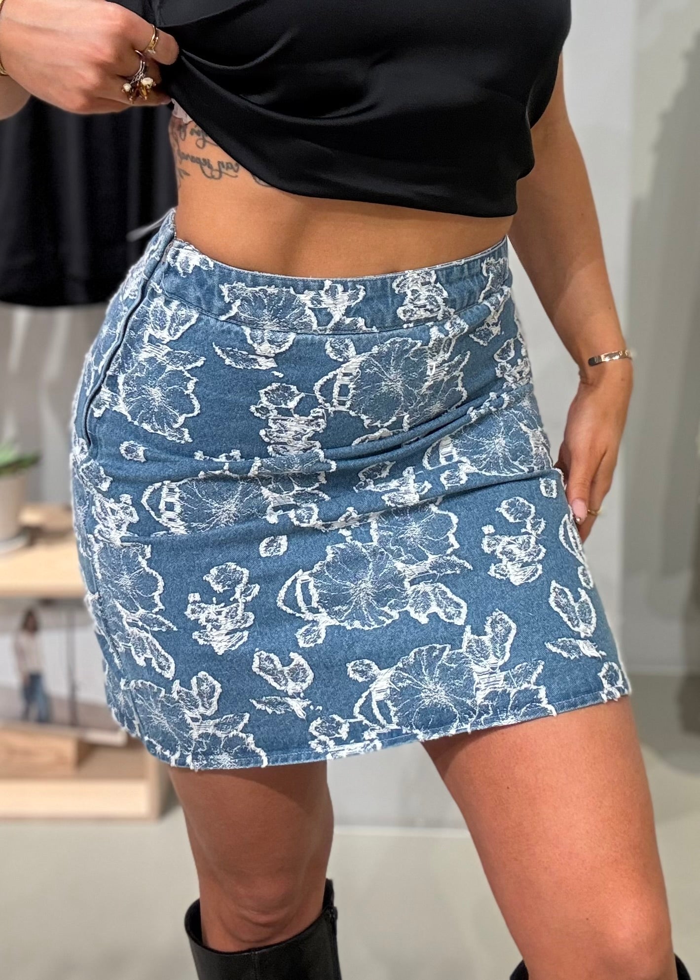 VIIANAIS Short Skirt - Light Blue Denim